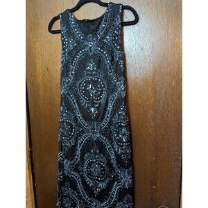 Patra Women's Dress Black Bead Sheer Sequin Size 12 Above Knee